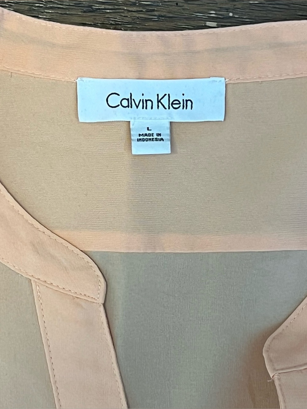 Calvin Klein Pale Orange Long Sleeve Sheer Blouse Shirt Women’s Large - Picture 2 of 3